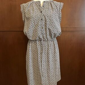 LOFT Floral Light Brown and White Pattern Dress with Pink Medium